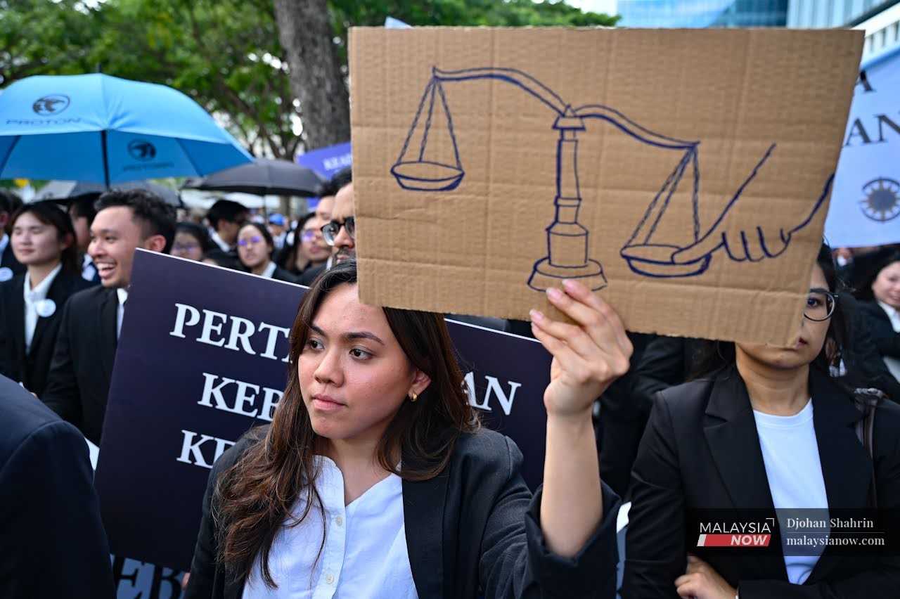 Lawyers during the 'Walk to Safeguard Judicial Independence' protest in Putrajaya, July 14, 2025.