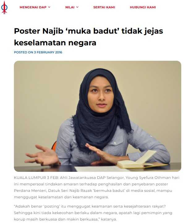 DAP_YoungSyefura_Najibclown A DAP leader defending a caricature depicting Najib Razak as a clown.