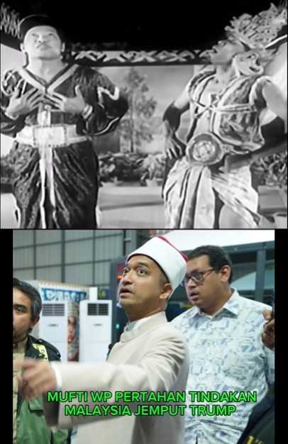 Tangkap layar sebuah klip TikTok menyindir mufti WP, memuatkan watak penasihat sultan yang dipetik dari filem P Ramlee, 'Seniman Bujang Lapok'.