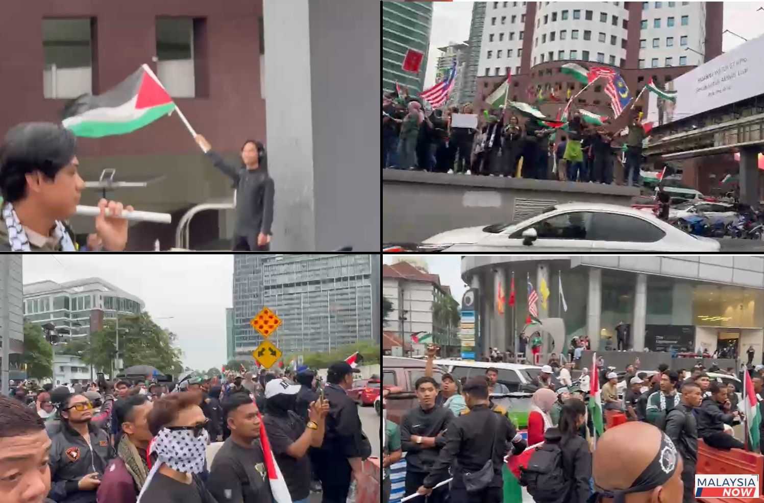 Protesters form into pockets of crowd at every corner of Jalan Tun Razak as motorists wave in support. 
