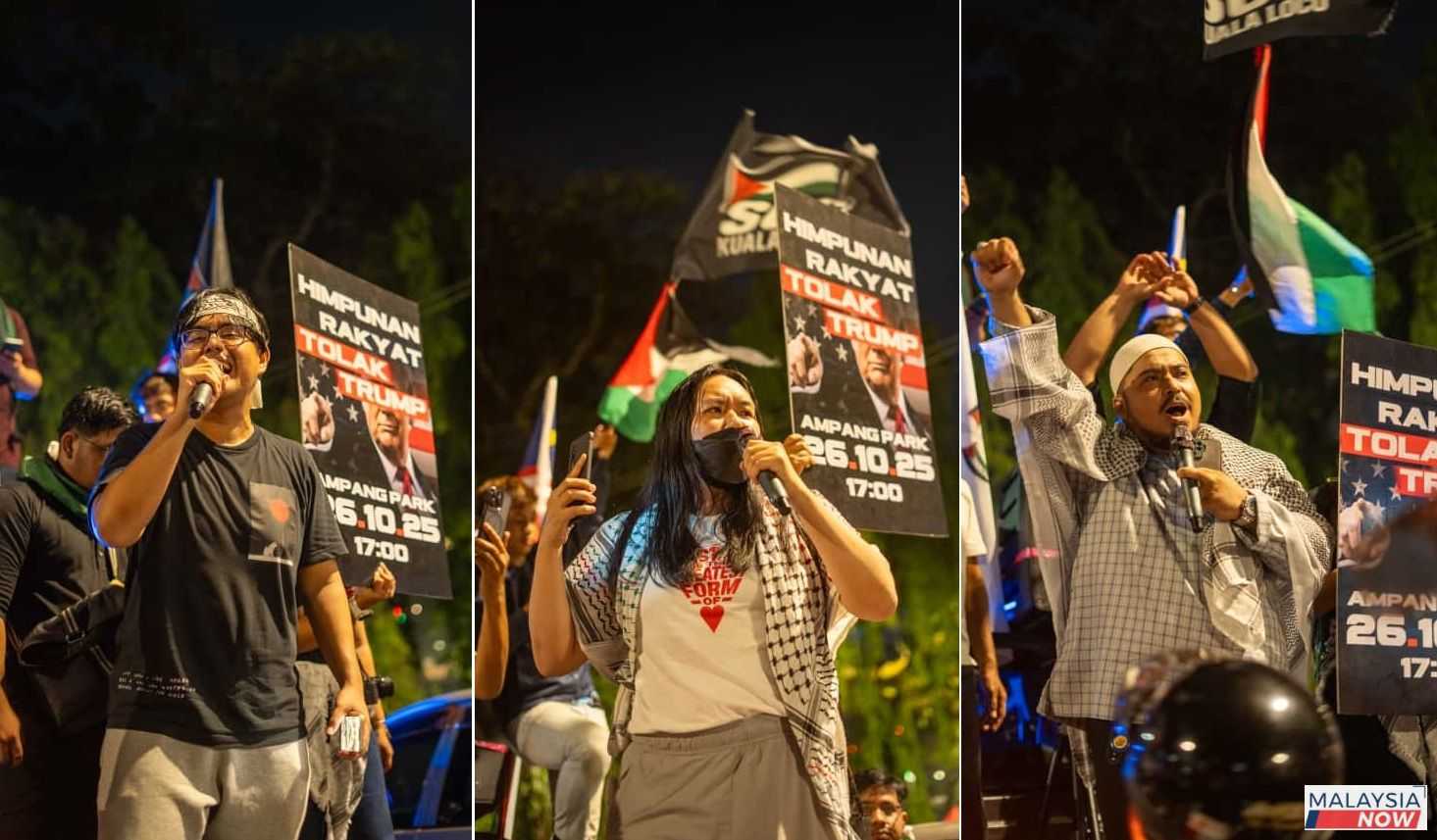 Youths speak during a convoy organised by the Anti-Trump Secretariat on Oct 11 as a build-up to the Oct 26 rally in Kuala Lumpur.