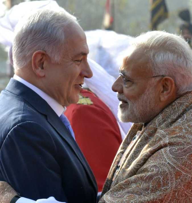 Narendra Modi (right), pictured here warmly embracing Israel's Benjamin Netanyahu.