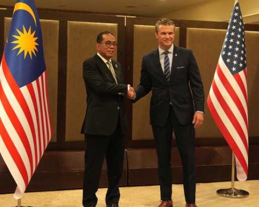 Khaled Nordin with US Secretary of War Pete Hegseth in Kuala Lumpur in October 2026.