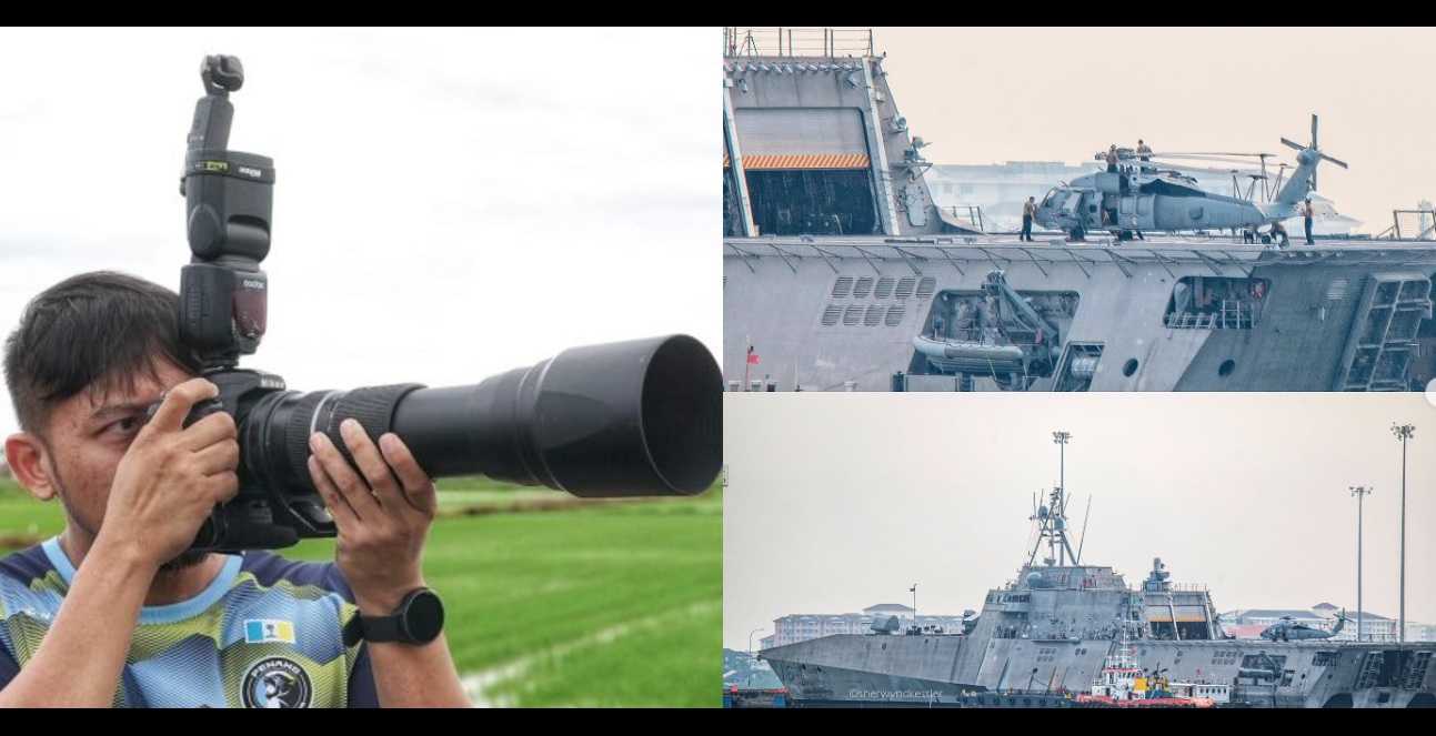 The two US combat ships docked at Butterworth on March 15, 2026 (right), as photographed by Penang-based aviation spotter Sherwynd Kessler (left). Pictures courtesy of aerokessler Instagram and Penang Art District. 