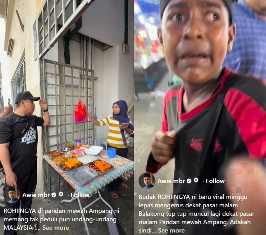 A Rohingya woman and a child being harrassed by a vigilante group in videos openly shared online.